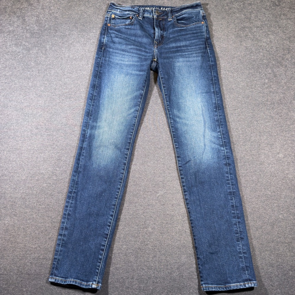 American Eagle Slim Straight Jeans Dark Wash Mens 30x32 Blue Denim Stretch‎